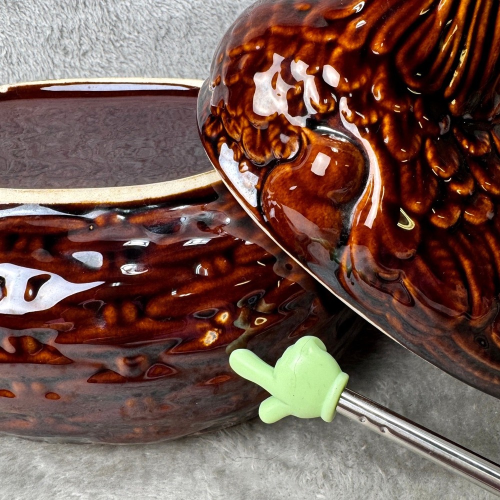 Vintage Hull Pottery Brown Drip Hen on Nest Covered Casserole Dish USA - Picture 15 of 16